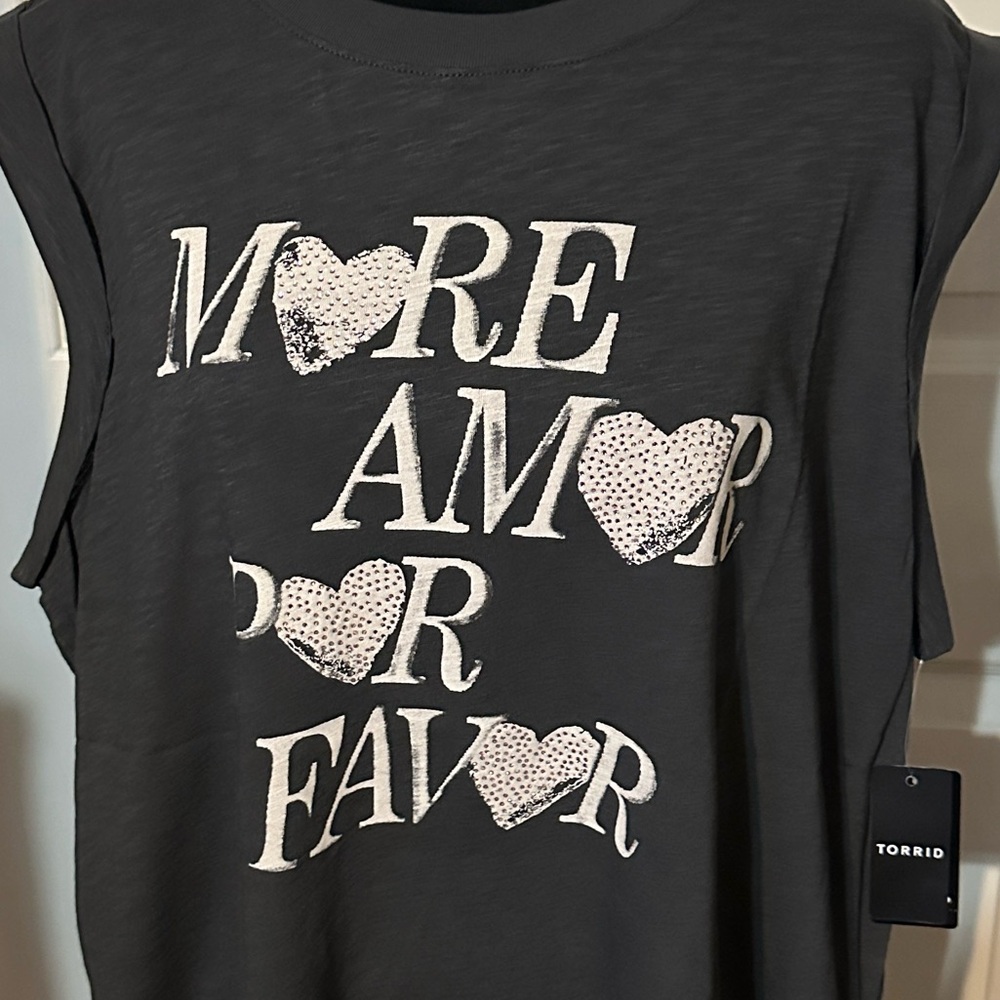 NWT 3X Torrid More Amor Por Favor Roll Sleeve Muscle Tank Top 22/24